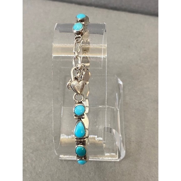 Vintage Silver & Turquoise Earrings & Bracelet Set 925 Sterling - Picture 4 of 11
